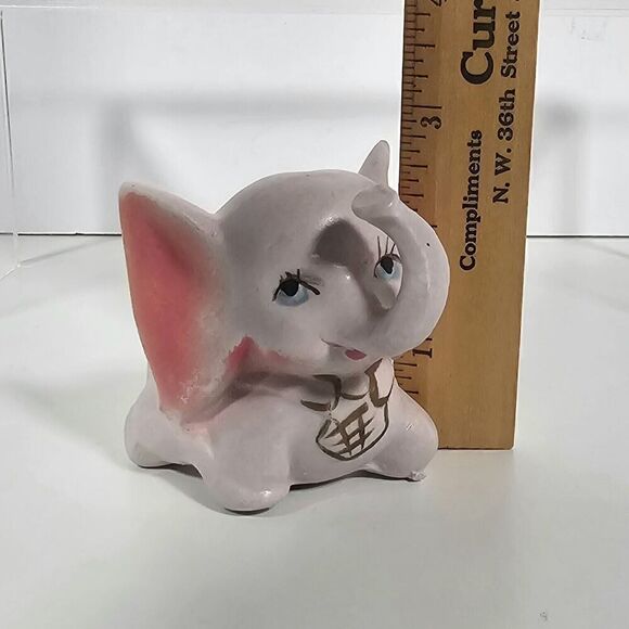 Vintage 60s Pink Elephant Porcelain Figurine Ornament Hand Painted Japan - Picture 5 of 6